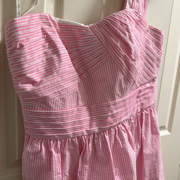 NWT LILLY PULITZER ADDISON ONE SHOULDER SEERSUCKER DRESS PINK TROPICS size 12 - Picture 10 of 12